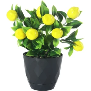 Yapay Çiçek Limon Ağacı Siyah Saksıda ve Dekoratif Çakıl Taşlı