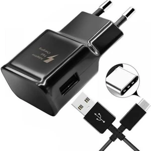 Capın Samsung Type-C Hızlı Şarj Aleti Seti Siyah Type-C Hızlı Şarj Kablosu 1 mt + 5W Güç Adaptörü S8 S8 PLUS S9 S9 PLUS NOTE 8 9 A20 A30 A50 A70 M20