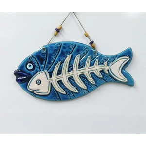 Seramik Kılçıklı Balık Dekoratif El Işi Duvar Süsü Büyük Boy Nazarlık