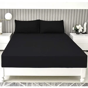 Stella Flavo Luxury Ranforce Çift Kişilik Lastikli Çarşaf Seti 180 x 200 + 30 cm Yastık Kılıflı Siyah