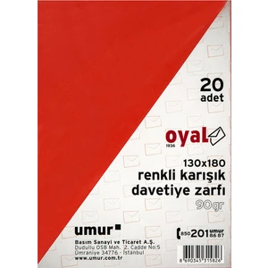 Renkli Karışık Davetiye Zarfı 20'li