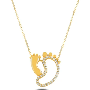 Rams Gümüş Anne Bebek Ayak Izi Kolye - Büyük Boy - S