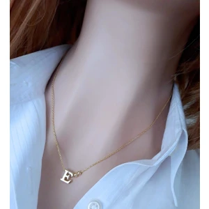 Rams Gümüş E Harfi Kolye _14K Altın Kapl.