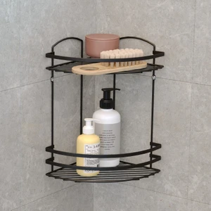 2 Katlı Banyo Duş Köşe Rafı Mat Siyah Lm008