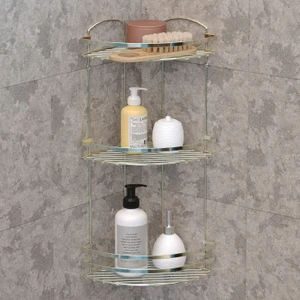 3 Katlı Banyo Duş Köşe Rafı Altın Lm009