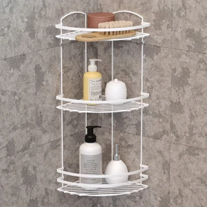 3 Katlı Banyo Duş Köşe Rafı Beyaz Lm009