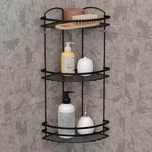 3 Katlı Banyo Duş Köşe Rafı Mat Siyah Lm009