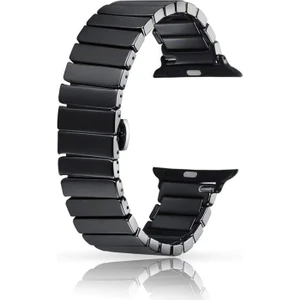 Case Street Apple Watch Uyumlu 4 5 38 mm Kordon Parlak Seramik Kaplama Yatay Görünüm Yandan Çıtçıt Zr Siyah