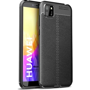 Huawei Honor 9S Kılıf Deri Dokulu Silikon Siyah
