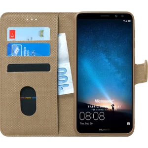 Huawei Mate 10 Lite Kılıf Fabric Book Wallet Gold
