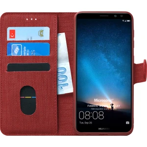 Huawei Mate 10 Lite Kılıf Fabric Book Wallet Kırmızı
