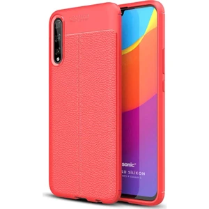 Huawei P Smart S Kılıf Deri Dokulu Silikon Kırmızı