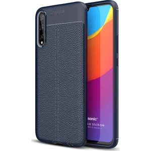 Huawei P Smart S Kılıf Deri Dokulu Silikon Lacivert