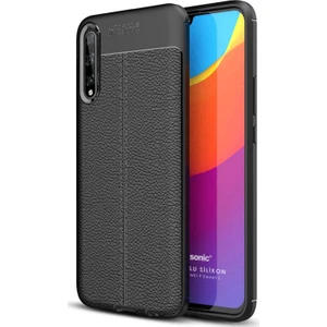 Huawei P Smart S Kılıf Deri Dokulu Silikon Siyah