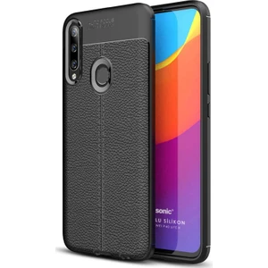 Huawei P40 Lite E Kılıf Deri Dokulu Silikon Siyah