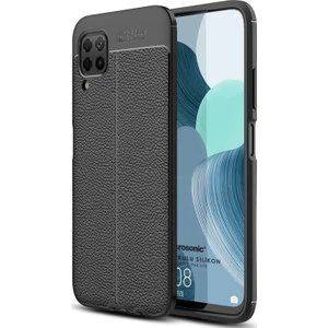 Huawei P40 Lite Kılıf Deri Dokulu Silikon Siyah