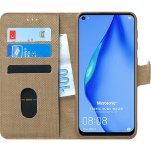 Huawei P40 Lite Kılıf Fabric Book Wallet Gold