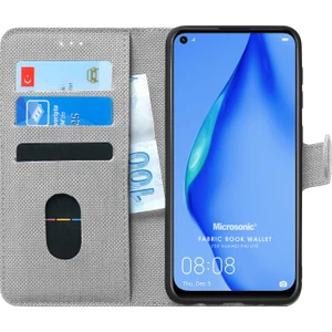 Huawei P40 Lite Kılıf Fabric Book Wallet Gri