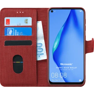 Huawei P40 Lite Kılıf Fabric Book Wallet Kırmızı