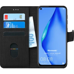 Huawei P40 Lite Kılıf Fabric Book Wallet Siyah