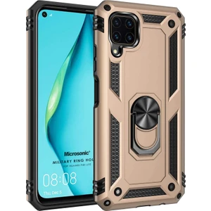 Huawei P40 Lite Kılıf Military Ring Holder Gold