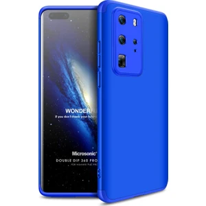 Huawei P40 Pro Kılıf Double Dip 360 Protective Mavi
