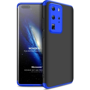 Huawei P40 Pro Kılıf Double Dip 360 Protective Siyah - Mavi