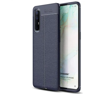 Oppo Reno 3 Pro Kılıf Deri Dokulu Silikon Lacivert