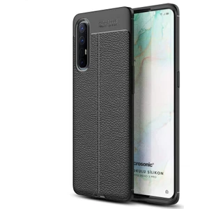 Oppo Reno 3 Pro Kılıf Deri Dokulu Silikon Siyah