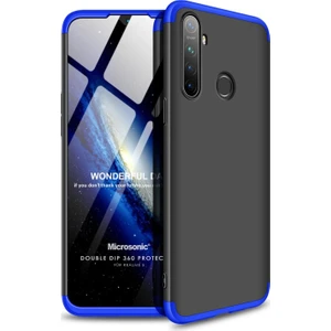 Realme 5 Kılıf Double Dip 360 Protective Siyah - Mavi