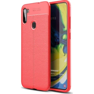 Samsung Galaxy A11 Kılıf Deri Dokulu Silikon Kırmızı
