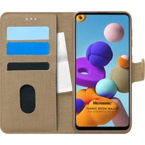 Samsung Galaxy A21s Kılıf Fabric Book Wallet Gold