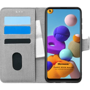 Samsung Galaxy A21s Kılıf Fabric Book Wallet Gri