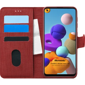 Samsung Galaxy A21s Kılıf Fabric Book Wallet Kırmızı