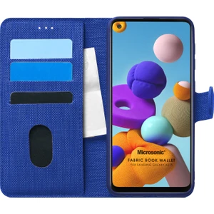 Samsung Galaxy A21s Kılıf Fabric Book Wallet Lacivert