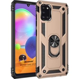 Samsung Galaxy A31 Kılıf Military Ring Holder Gold