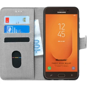 Samsung Galaxy J7 Prime 2 Kılıf Fabric Book Wallet Gri