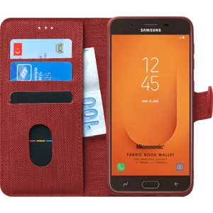 Samsung Galaxy J7 Prime 2 Kılıf Fabric Book Wallet Kırmızı