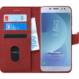 Samsung Galaxy J7 Pro Kılıf Fabric Book Wallet Kırmızı