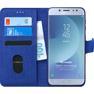 Samsung Galaxy J7 Pro Kılıf Fabric Book Wallet Mavi