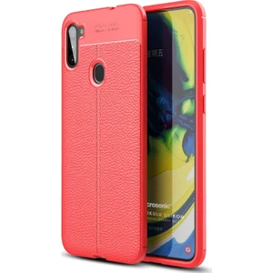 Samsung Galaxy M11 Kılıf Deri Dokulu Silikon Kırmızı