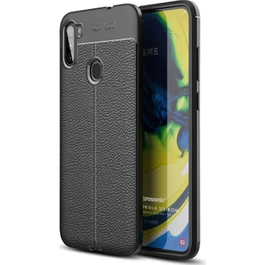 Samsung Galaxy M11 Kılıf Deri Dokulu Silikon Siyah