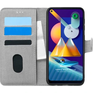 Samsung Galaxy M11 Kılıf Fabric Book Wallet Gri