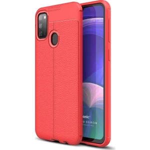 Samsung Galaxy M21 Kılıf Deri Dokulu Silikon Kırmızı