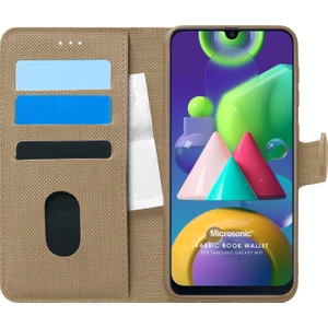 Samsung Galaxy M21 Kılıf Fabric Book Wallet Gold