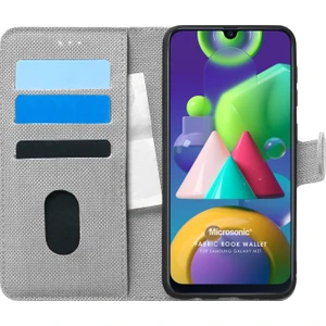 Samsung Galaxy M21 Kılıf Fabric Book Wallet Gri