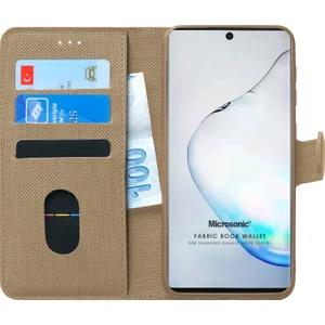 Samsung Galaxy Note 10 Plus Kılıf Fabric Book Wallet Gold