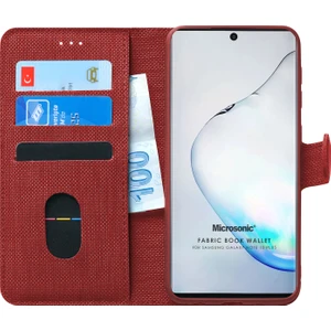 Samsung Galaxy Note 10 Plus Kılıf Fabric Book Wallet Kırmızı