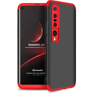 Xiaomi Mi 10 Kılıf Double Dip 360 Protective Siyah - Kırmızı
