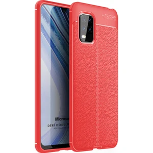Xiaomi Mi 10 Lite Kılıf Deri Dokulu Silikon Kırmızı